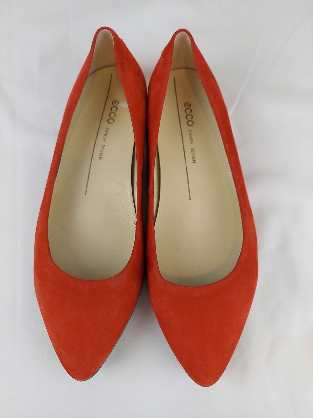 ECCO Women's Red Nubuck Leather Pointed Ballerina Flat Size 36 EU, 5-5.5 US